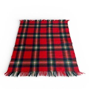 Classic Tartan Plaid Wool Blanket Throw Fringe Red Green Blue Cream